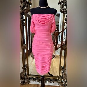 Fashion Nova Pink Off-Shoulder Ruched Midi Dress Size M New